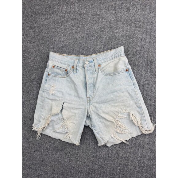 Levi's 501Jean Shorts Women's 26 Light Blue Denim Cutoff High Rise Distressed - Picture 1 of 11
